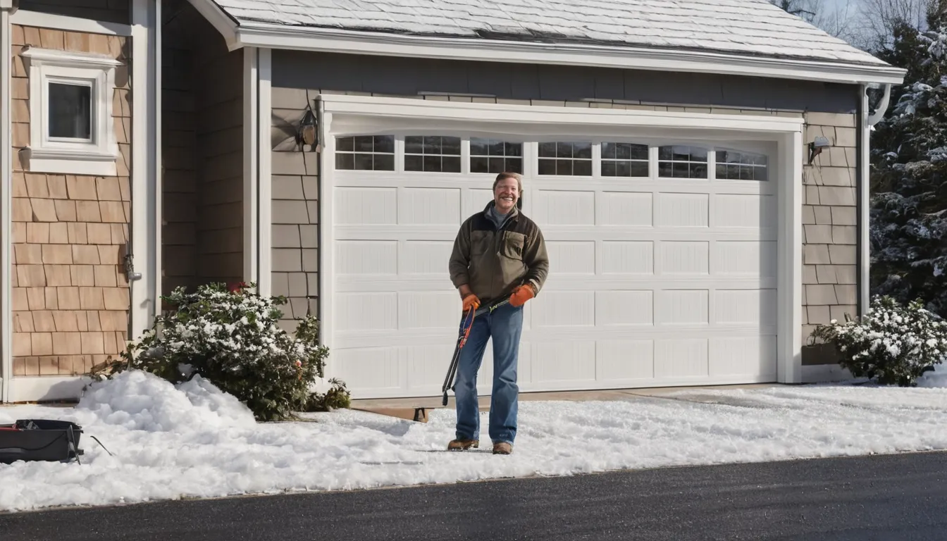 Garage door installer fitting a new insulated panel door on a home in Lloyd Harbor